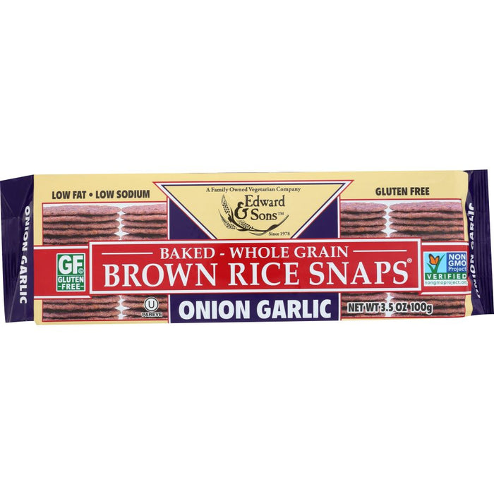 EDWARD & SONS: Brown Rice Snaps Onion Garlic, 3.5 oz