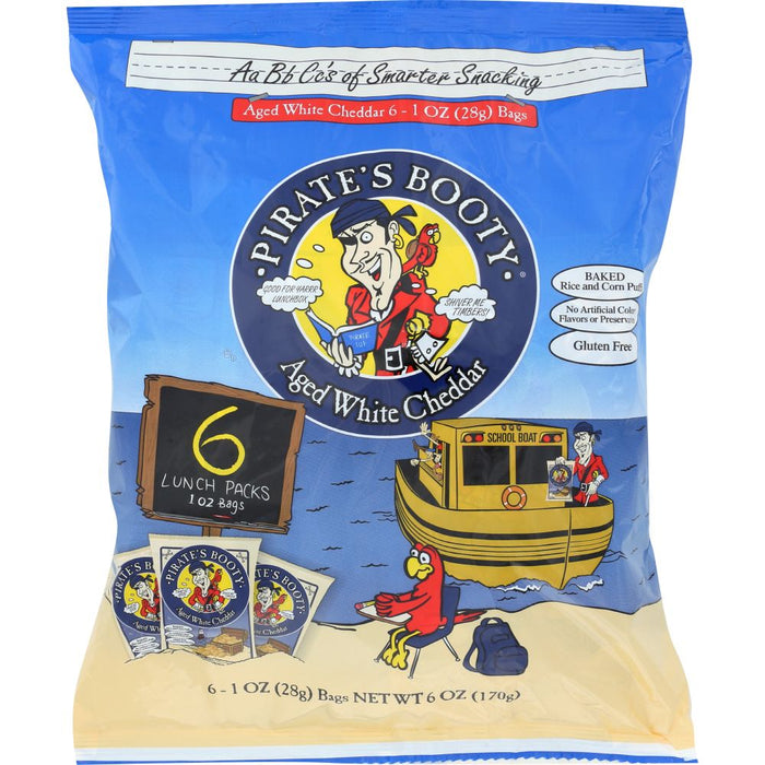 PIRATE BRANDS: Baked Rice and Corn Puffs Aged White Cheddar 6 Packs (1 oz Each), 6 oz