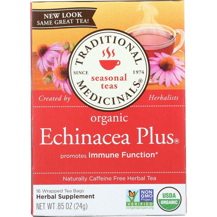 TRADITIONAL MEDICINALS: Organic Echinacea Plus Herbal Tea 16 Tea Bags, 0.85 oz