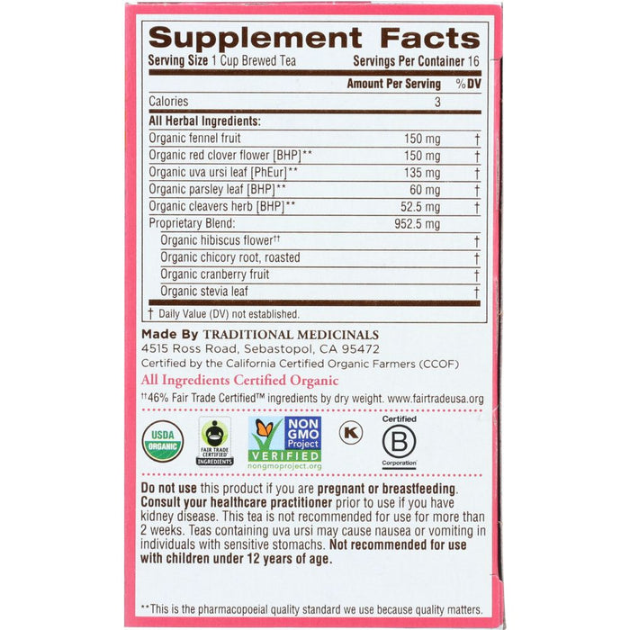 TRADITIONAL MEDICINALS: Organic Weightless Cranberry Herbal Tea 16 tea bags, 0.85 oz
