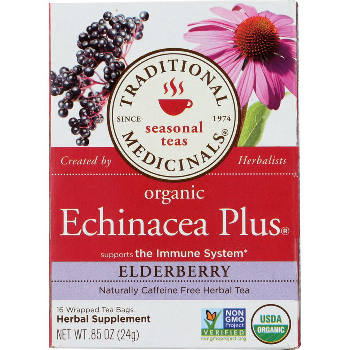 TRADITIONAL MEDICINALS: Organic Echinacea Plus Elderberry Herbal Tea 16 tea bags, 0.85 oz