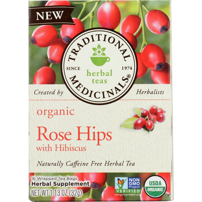 TRADITIONAL MEDICINALS: Tea Rose Hips Hibiscus Organic, 16 bg