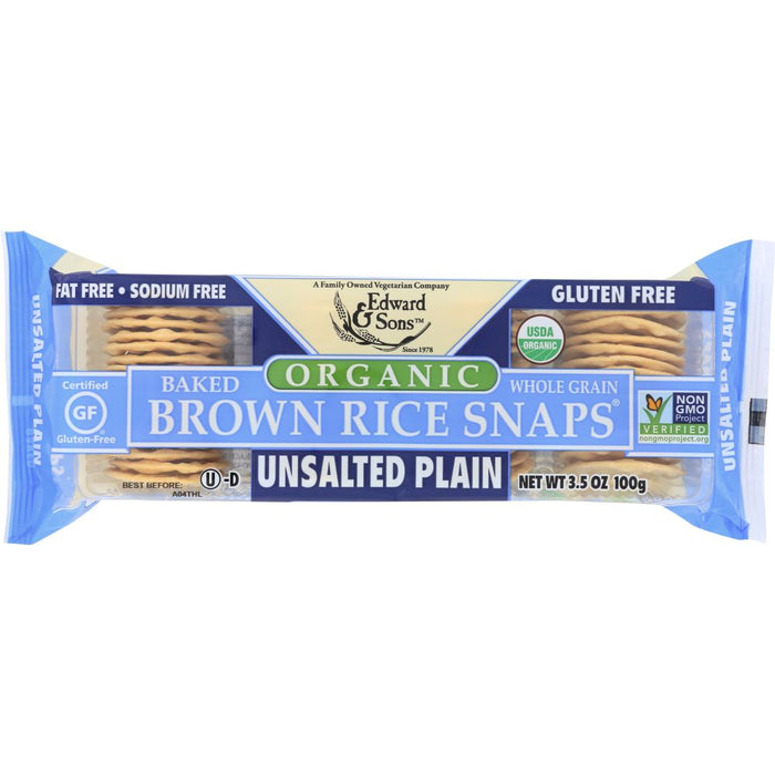 EDWARD & SONS: Organic Baked Brown Rice Snaps Unsalted Plain, 3.5 oz
