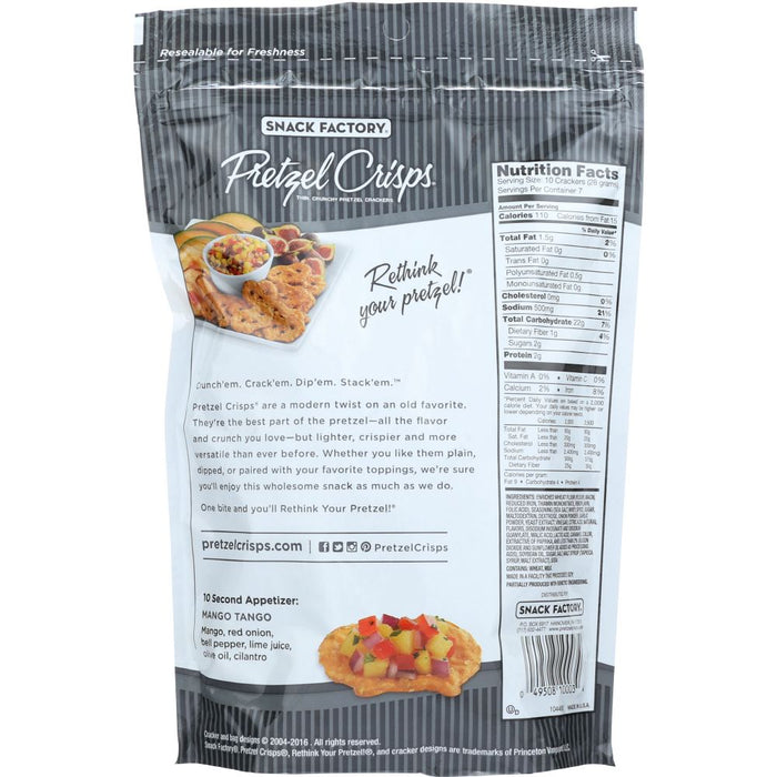 SNACK FACTORY: Pretzel Crisps Deli Style Sea Salt & Cracked Pepper, 7.2 oz
