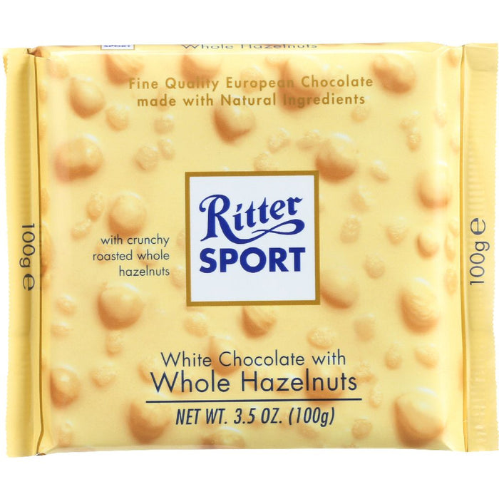 RITTER SPORT: White Chocolate with Whole Hazelnuts Bar, 3.5 oz