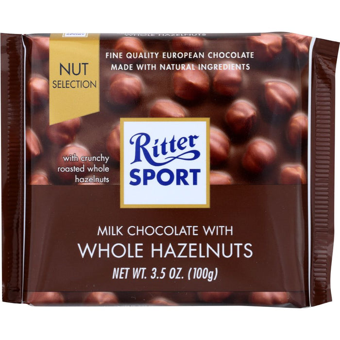 RITTER SPORT: Milk Chocolate with Whole Hazelnuts, 3.5 oz