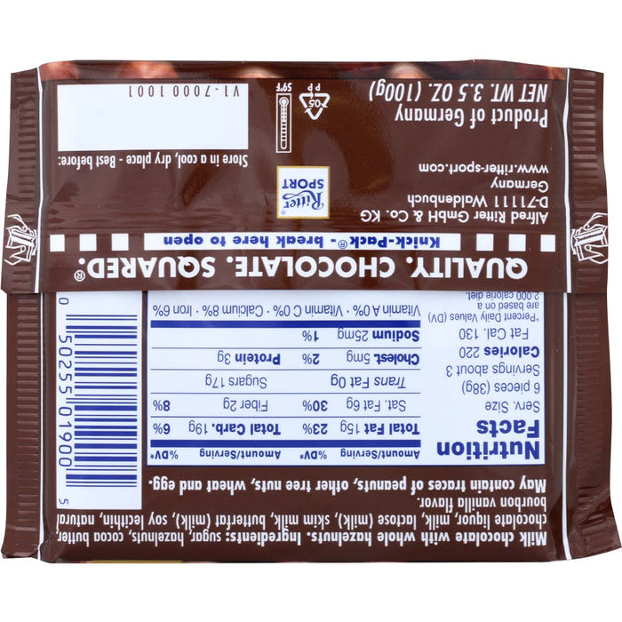 RITTER SPORT: Milk Chocolate with Whole Hazelnuts, 3.5 oz