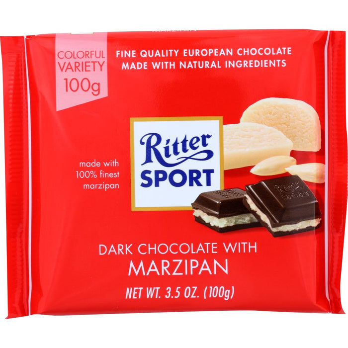 RITTER SPORT: Dark Chocolate with Marzipan, 3.5 oz
