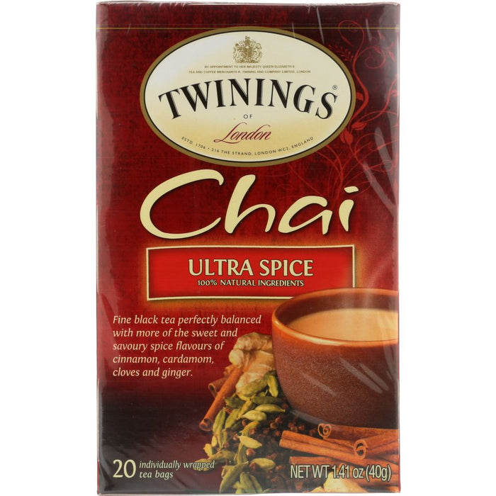 TWININGS OF LONDON: Tea Tea Chai Ultra Spice, 20 Tea Bags, 1.41 oz