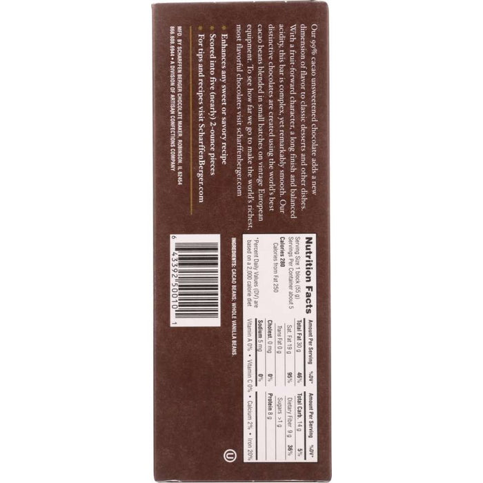 SCHARFFEN BERGER: Unsweetened 99% Cacao Baking Chocolate Bar, 9.75 oz