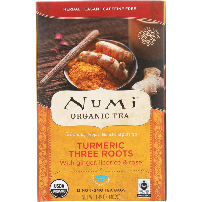 NUMI TEAS: Organic Turmeric Tea Three Roots, 12 Tea Bags