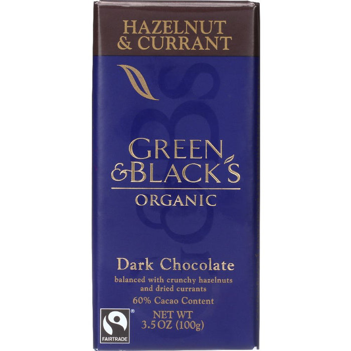 GREEN & BLACK'S: Organic Hazelnut & Currant Dark Chocolate, 3.5 oz