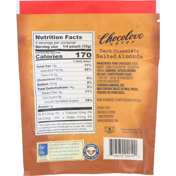 CHOCOLOVE: Dark Chocolate Salted Almonds, 4.5 oz