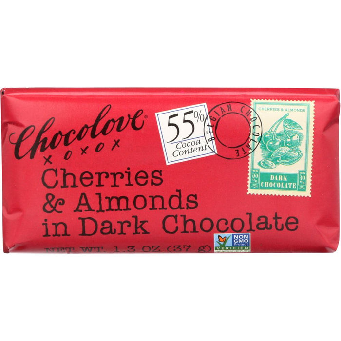 CHOCOLOVE: Mini Dark Chocolate Bar Cherries & Almonds, 1.3 oz