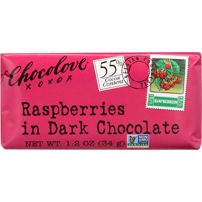 CHOCOLOVE: Mini Dark Chocolate Bar Raspberries, 1.2 oz