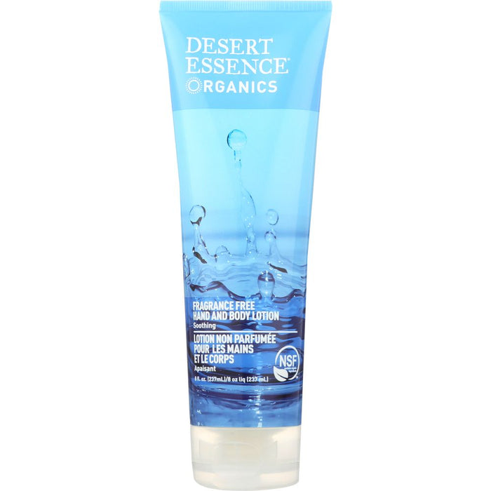 DESERT ESSENCE ORGANICS: Hand and Body Lotion Fragrance Free, 8 oz