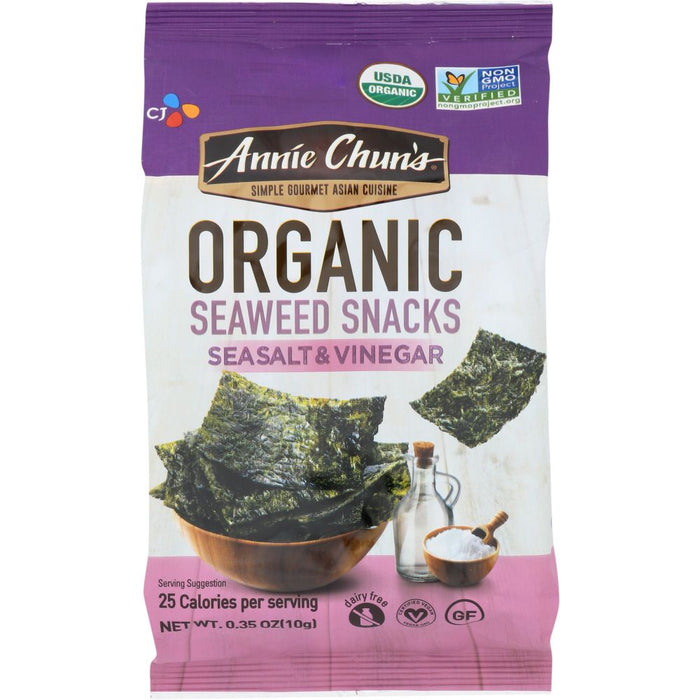 ANNIE CHUNS: Organic Seaweed Snacks Sea Salt & Vinegar, 0.35 oz