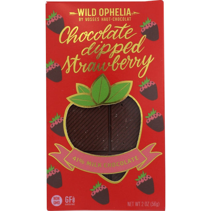 WILD OPHELIA: Chocolate Dipped Strawberry Chocolate Bar, 2 oz