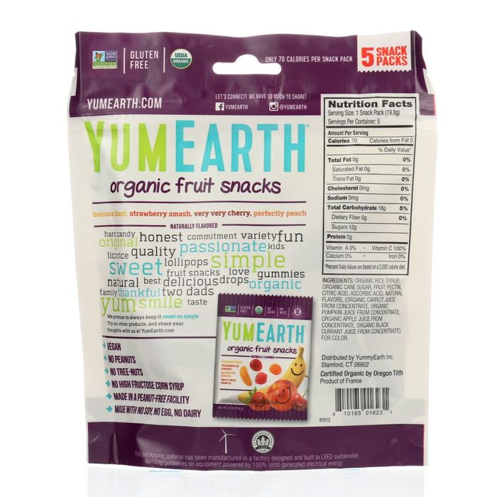 YUMEARTH ORGANICS: Organic Fruit Snacks 5 Snack Packs, 3.5 oz