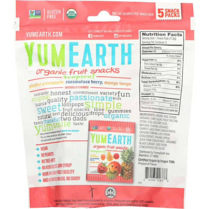 YUMMYEARTH: Fruit Snack Tropical 5 ct, 3.1 oz