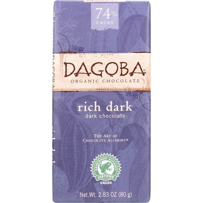DAGOBA: Organic Chocolate New Moon Rich Dark Chocolate Bar,  2.83 oz