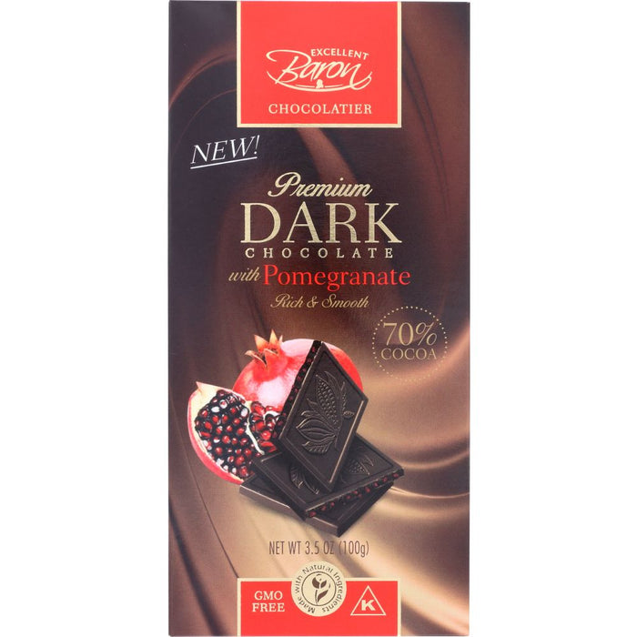 BARON CHOCOLATIER: Chocolate Bar 70% Dark with Pomegranate, 3.5 oz
