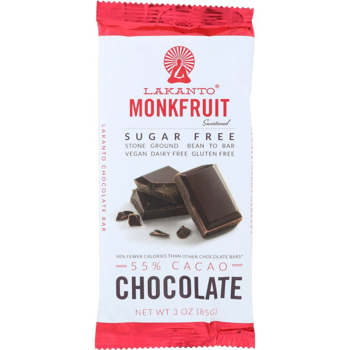 LAKANTO: Chocolate Bar Monkfruit Sugar Free 55% Cacao, 3 oz