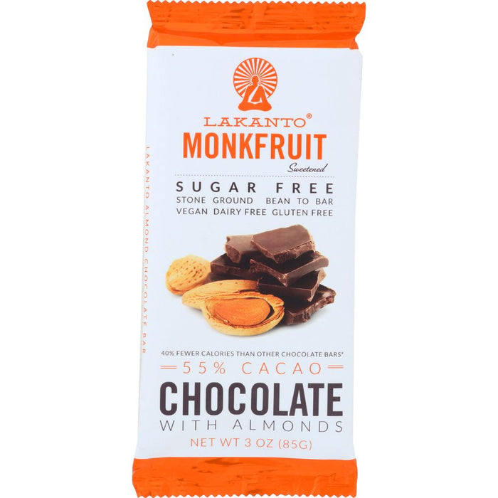 LAKANTO: Chocolate Bar with Almonds Monkfruit 55% Cacao, 3 oz