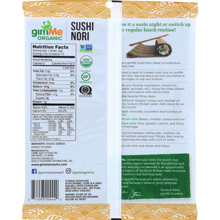 GIMME: Organic Roasted Seaweed Sushi Nori, 0.81 oz