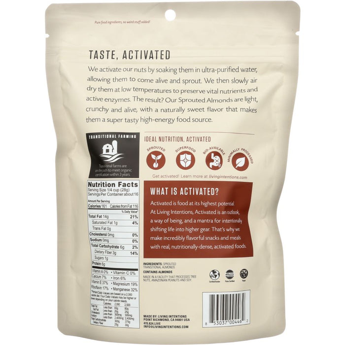LIVING INTENTIONS: Sprouted Almonds Unsalted, 16 oz