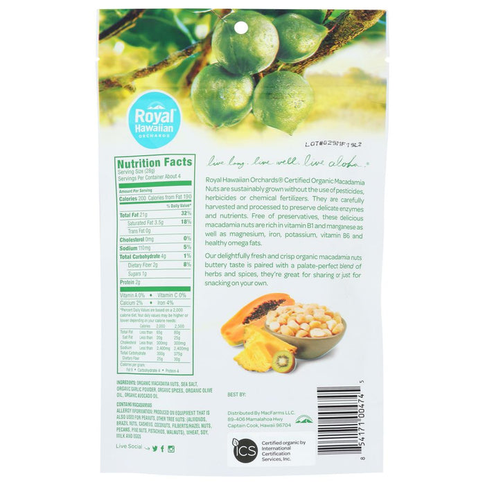 ROYAL HAWAIIAN ORCHARDS: Organic Garlic Herb & Olive Oil Macadamia Nuts, 4 oz