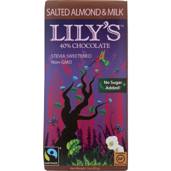 LILY'S SWEETS: Salted Almond & Milk Bar 40% Chocolate, 3 oz
