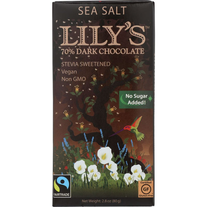 LILYS SWEETS: 70% Extra Dark Chocolate Sea Salt Bar, 2.8 oz