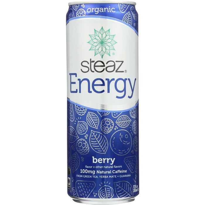 STEAZ: Green Tea Soda Organic Energy Drink Berry, 12 oz