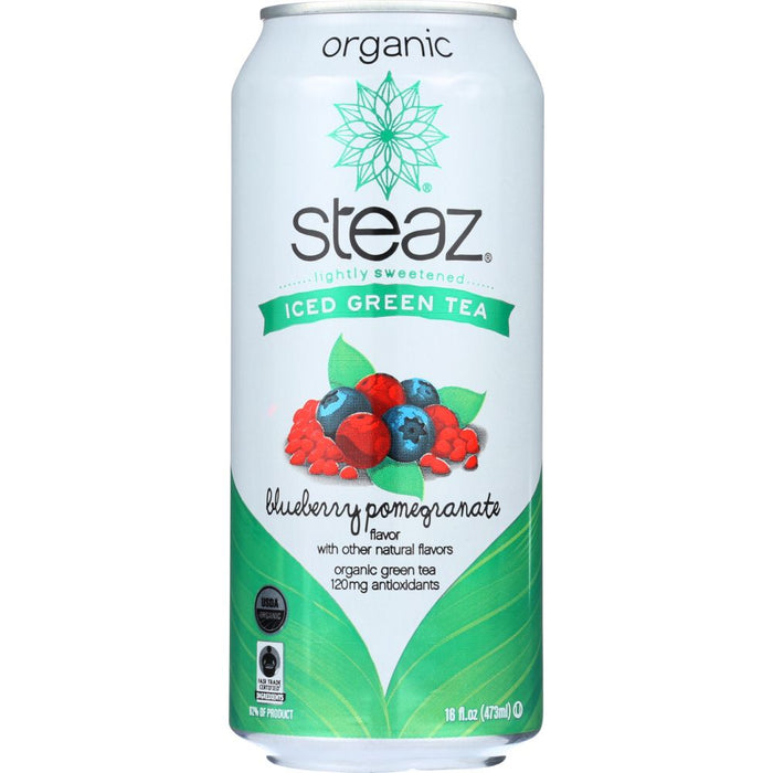 STEAZ: Organic Iced Green Tea Blueberry Pomegranate & Acai Lightly Sweetened, 16 oz