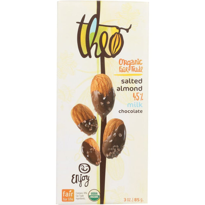 THEO CHOCOLATE: Organic Milk Chocolate with Salted Almonds Bar, 3 oz