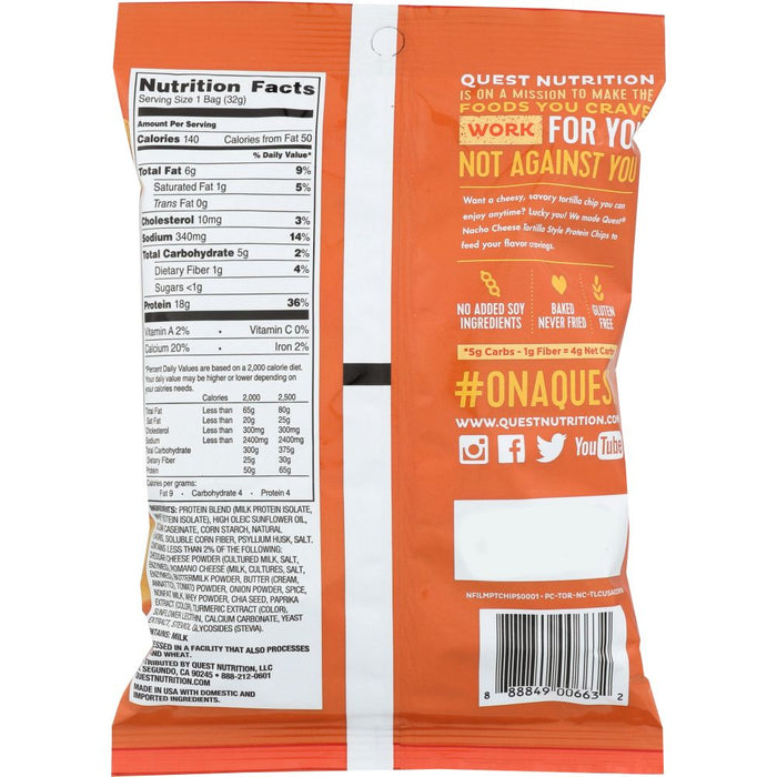 QUEST: Tortilla Style Protein Chips Nacho Cheese, 1.1 oz