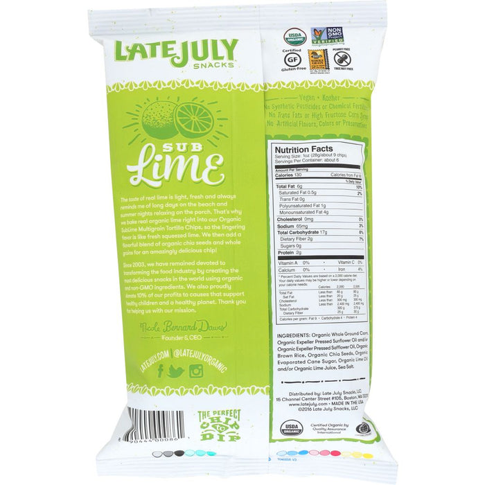 LATE JULY ORGANIC: Multigrain Snack Chips Gluten Free SubLime, 5.5 oz
