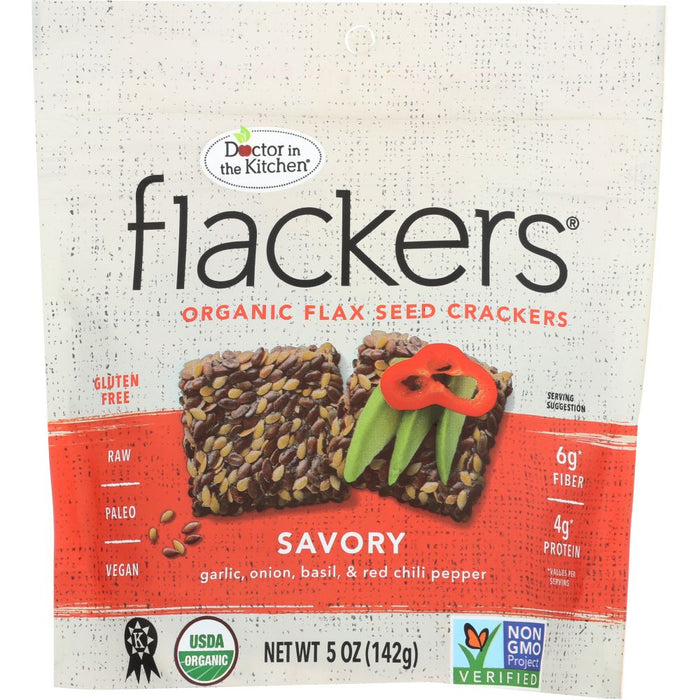 DOCTOR IN THE KITCHEN: Flackers Flax Seed Crackers Savory Garlic-Onion-Basil and Red Chile Pepper, 5 oz