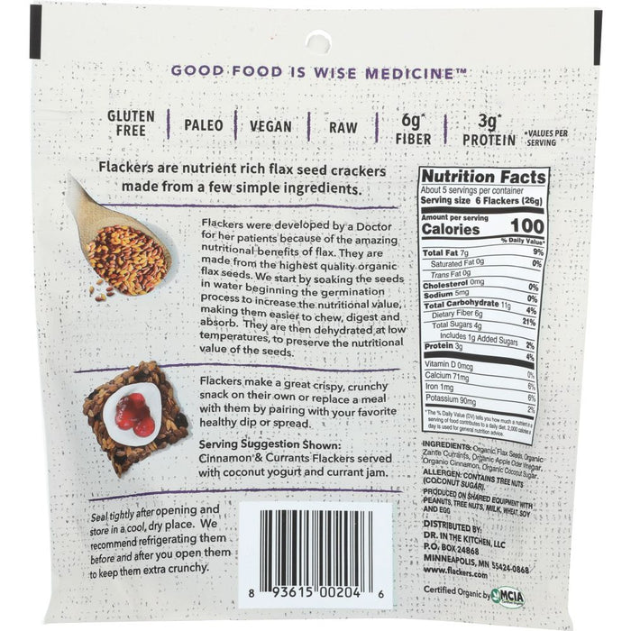 DOCTOR IN THE KITCHEN: Flackers Flax Seed Crackers Cinnamon & Currants, 5 oz