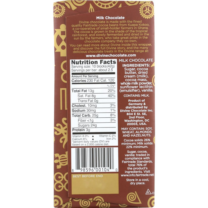 DIVINE CHOCOLATE: Milk Chocolate Bar, 3.5 oz
