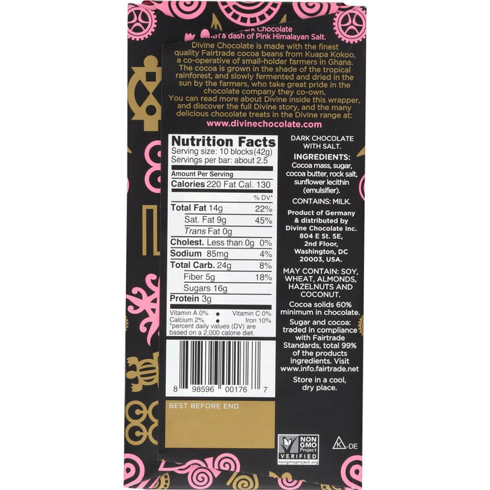 DIVINE CHOCOLATE: Chocolate Bar Dark Pink Himalayan Salt, 3.5 oz