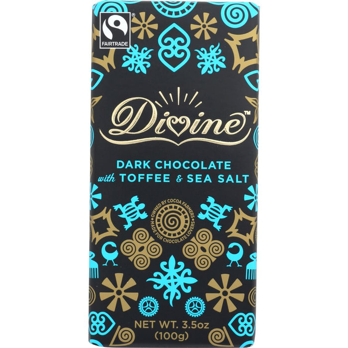 DIVINE CHOCOLATE: Chocolate Bar Dark with Toffee and Sea Salt, 3.5 oz