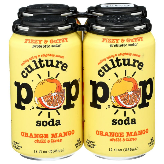 CULTURE POP: Soda Probiotic Orange Mango 4Pk, 48 fo