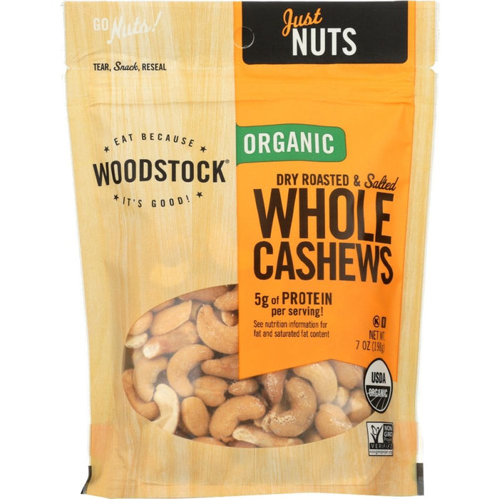 WOODSTOCK: Organic Whole Cashews Dry Roasted and Salted, 7 oz