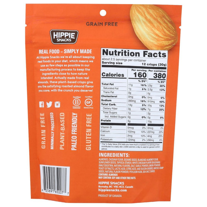 HIPPIE SNACKS: Almond Crisps Cheezy Chive, 2.5 oz