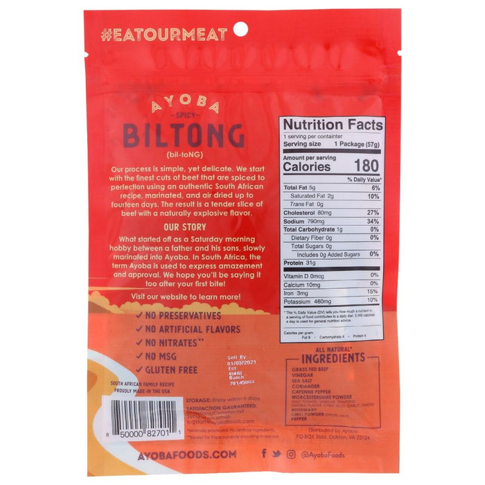 AYOBA: Spicy Biltong Air Dried Beef, 2 oz