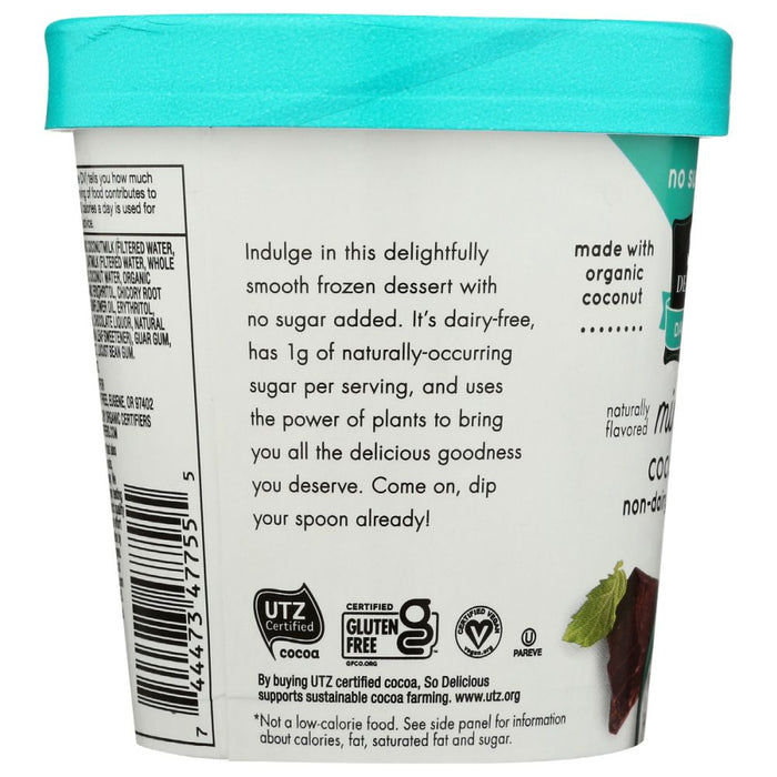 SO DELICIOUS: Coconut Milk Frozen Dessert Mint Chip No Added Sugar, 16 oz
