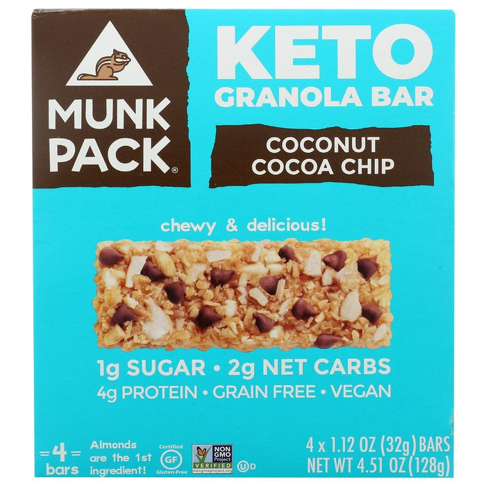 MUNK PACK: Coconut Cocoa Chip Keto Granola Bar 4 Pack, 4.51 oz