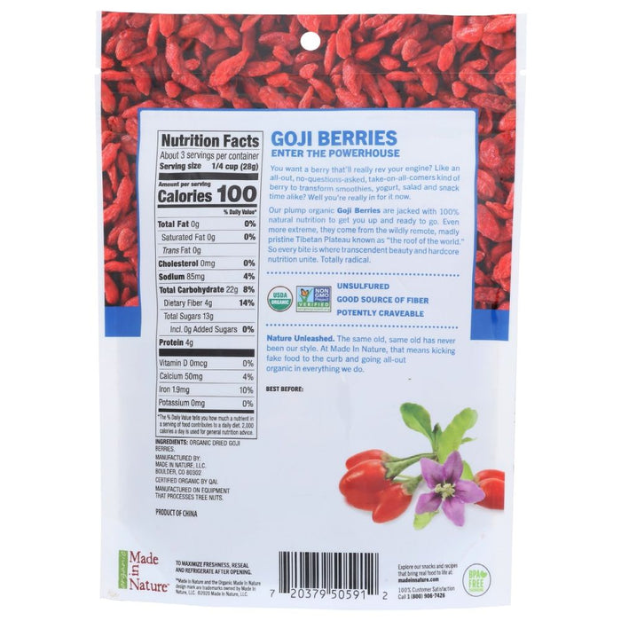 MADE IN NATURE: Organic Dried Goji Berries Fully Charged Supersnacks, 3 oz